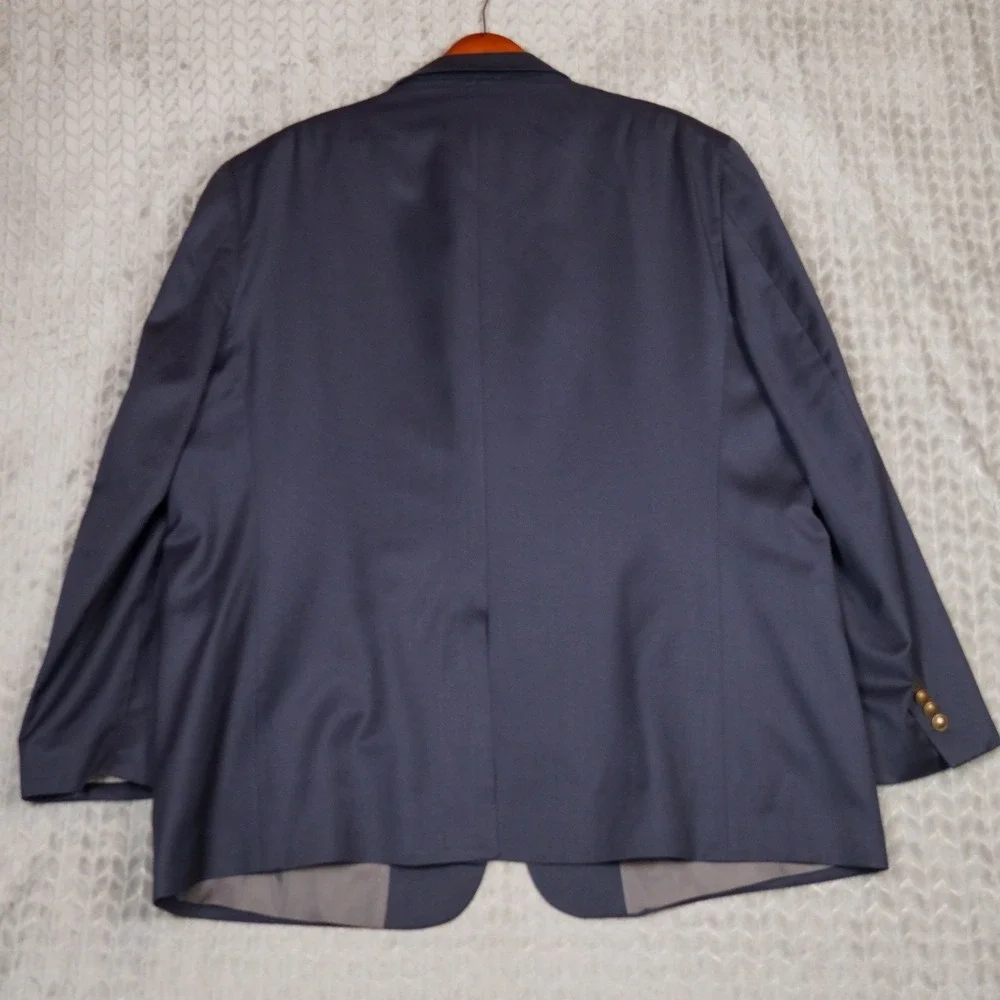 Paul Fredrick Blazer Men 53L Navy Blue Gold Crest Button Wool Sport Coat Classic